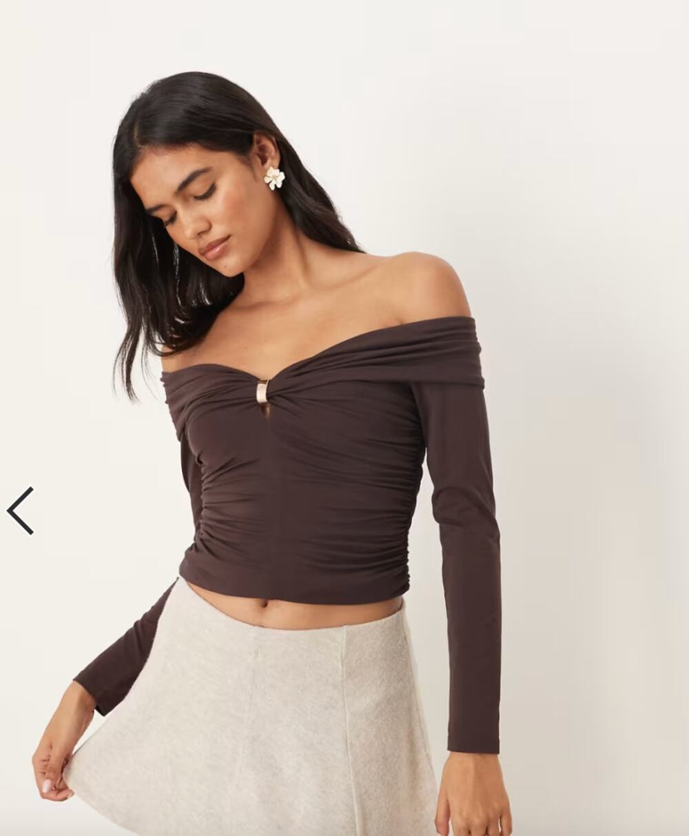 Abercrombie & Fitch A&F Brown Off-The-Shoulder Hardware Top Modal Blend XL
